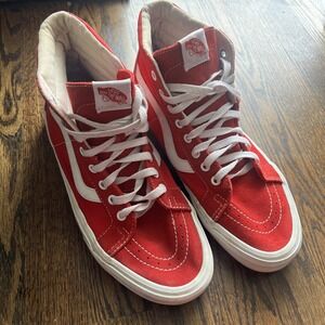 Vans Red and White High-Top Athletic Shoes